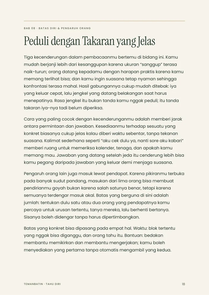 Sample page from a Teman Batin personal reading, written in Indonesian.